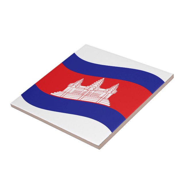 Angkor Wat Cambodian Flag Wave Ceramic Tile (Side)