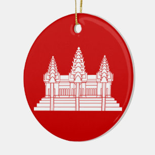 Angkor Wat Cambodian / Khmer Flag Ceramic Ornament