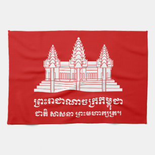 Angkor Wat Cambodian / Khmer Flag with Motto Tea Towel