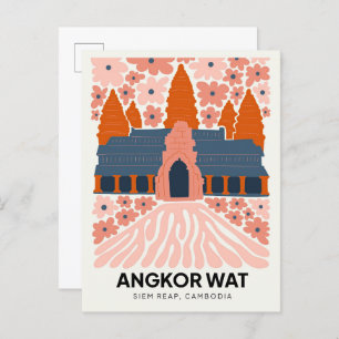 Angkor Wat Siem Reap Cambodia travel floral art Postcard