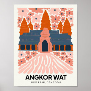 Angkor Wat Siem Reap Cambodia travel floral art Poster