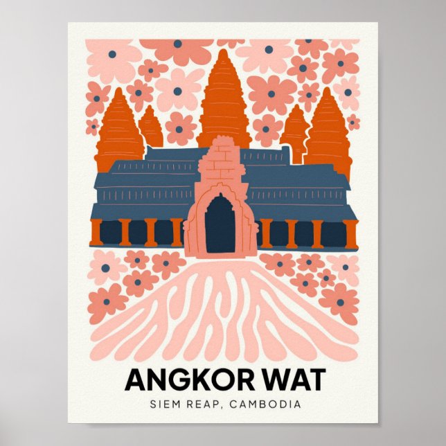 Angkor Wat Siem Reap Cambodia travel floral art Poster (Front)