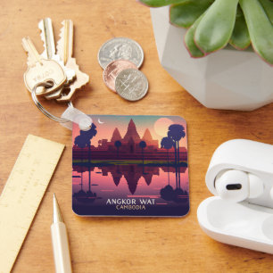 Angkor Wat Sunrise Cambodia Siem Reap Retro Key Ring