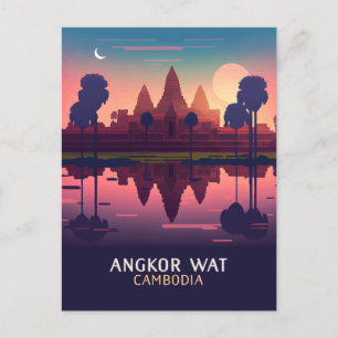 Angkor Wat Sunrise Cambodia Siem Reap Retro  Postcard