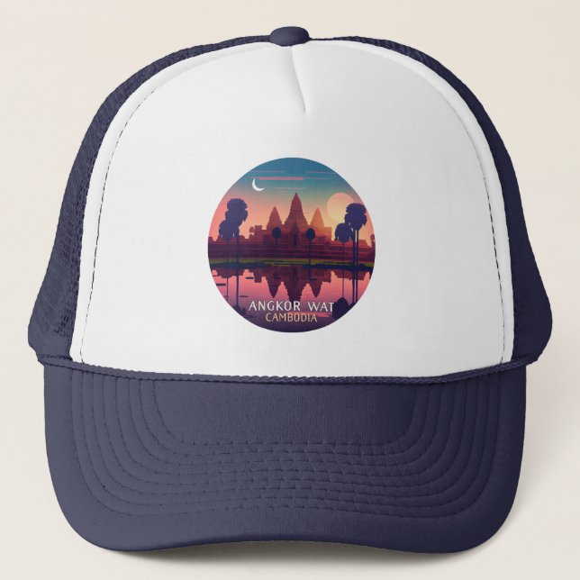 Angkor Wat Sunrise Cambodia Siem Reap Retro Trucker Hat (Front)