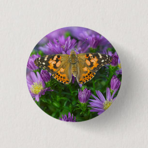 Angle Wing Butterfly On Cone Flower 3 Cm Round Badge