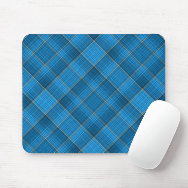 Angled Blue Plaid Pattern Mouse Pad (With Mouse)