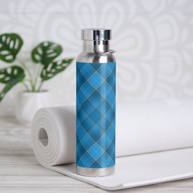 Angled Blue Plaid Pattern Water Bottle (Yoga)