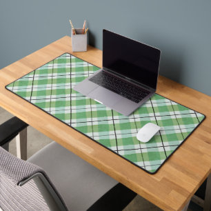 Angled Green White Tartan Plaid  Desk Mat
