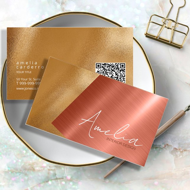 Angled Metallic Copper and Gold ID942 Business Card (Creator Uploaded)