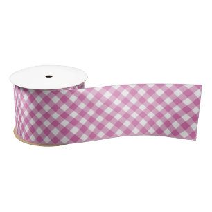 Angled Pink and White Gingham Satin Ribbon