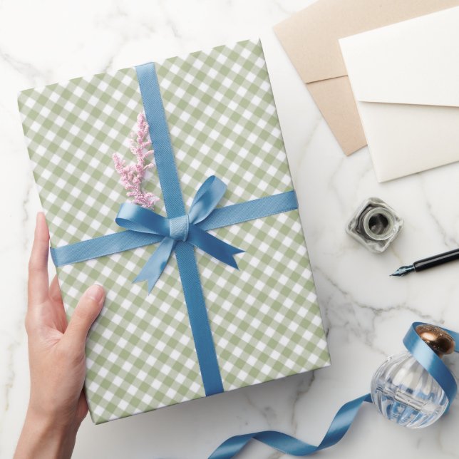 Angled Sage Green and White Gingham Wrapping Paper (Gifting)