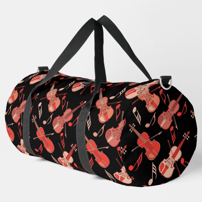 Angled Violin and Music Notes Duffle Bag (Left Corner)