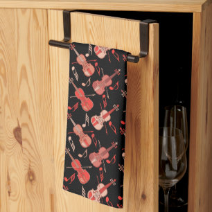 Angled Violin and Music Notes Tea Towel