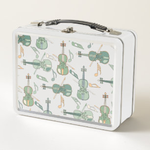 Angled Violins Music Notes Metal Lunch Box