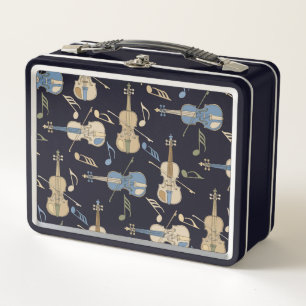 Angled Violins Music Notes  Metal Lunch Box
