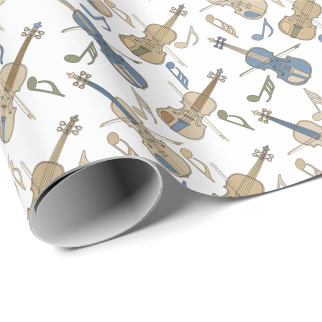 Angled Violins Music Notes Wrapping Paper (Roll Corner)