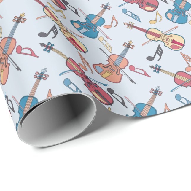  Angled Violins Music Notes Wrapping Paper (Roll Corner)