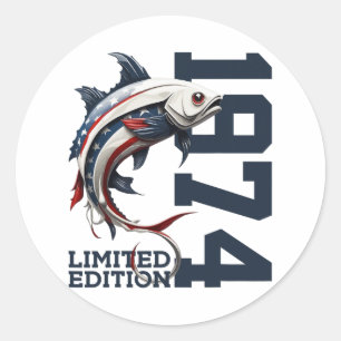 Angler 51st Birthday Fishing Limited Edition 1974 Classic Round Sticker