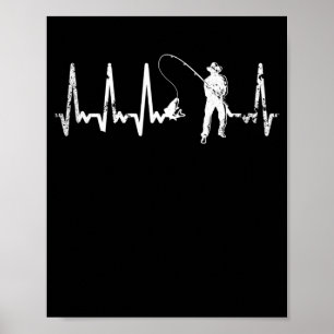 Angler heartbeat fisherman pulse fish ECG gift Poster