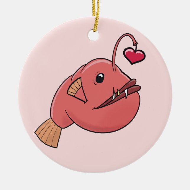 Angler in love ceramic ornament (Front)