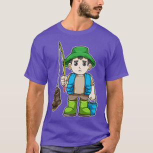 Angler with Fishing rod Bucket T-Shirt