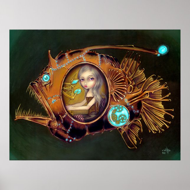 Anglerfish Submarine steampunk lowbrow Art Print (Front)