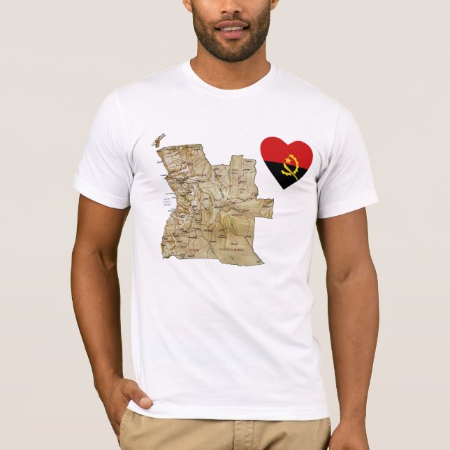 Angola Flag Heart and Map T-Shirt (Front)