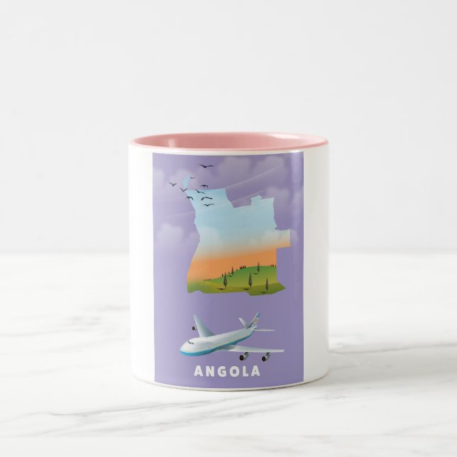 Angola illustrated map poster Two-Tone coffee mug (Center)