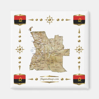 Angola Map + Flags Magnet