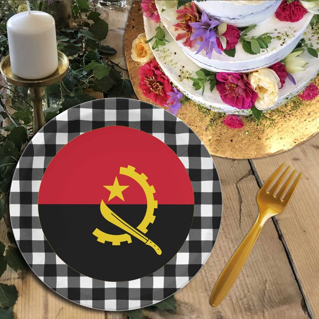 Angola Plate, buffalo plaid & Angolan Flag Paper Plate (Creator Uploaded)