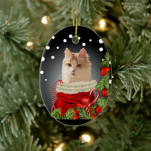 Angora Cat  Ceramic Ornament (Tree)