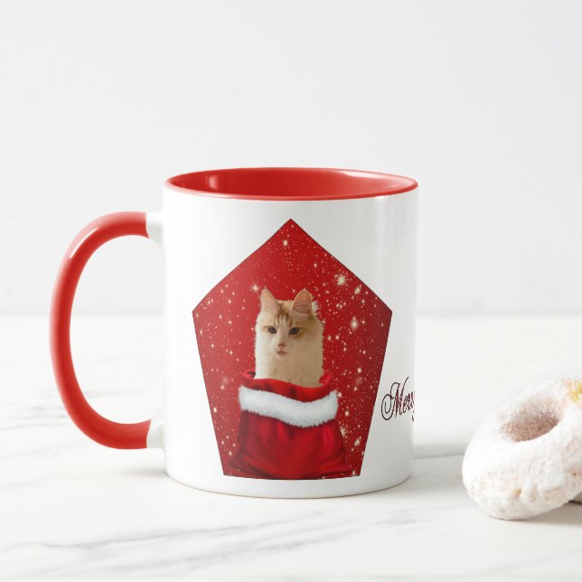 Angora Cat Christmas Mug (With Donut)