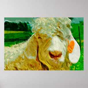 Angora Goat With Ear Tag Abstract Impressionism Poster