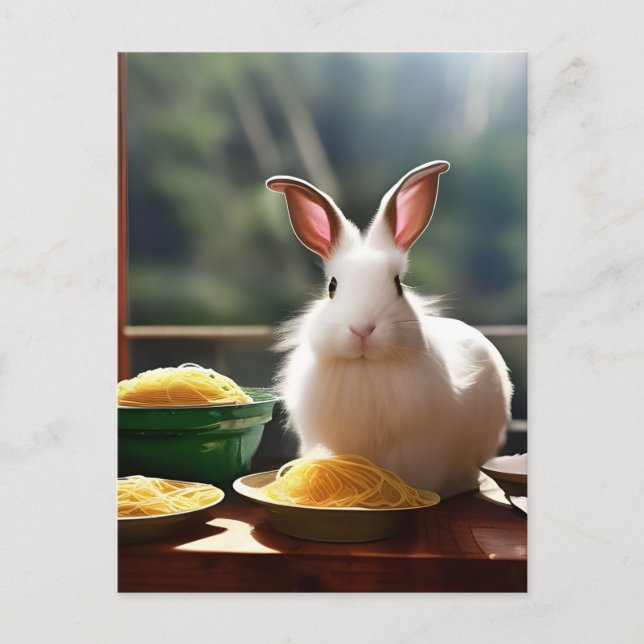 Angora Rabbit With Spaghetti Postcard (Front)