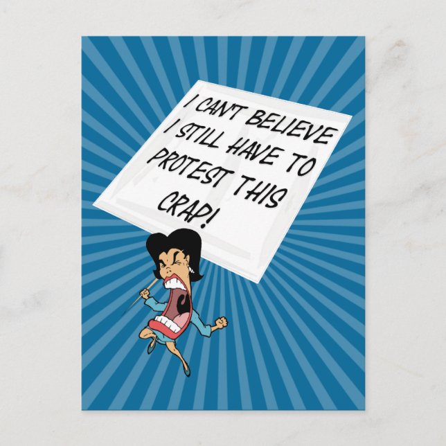 Angry activist with a protest sign postcard (Front)