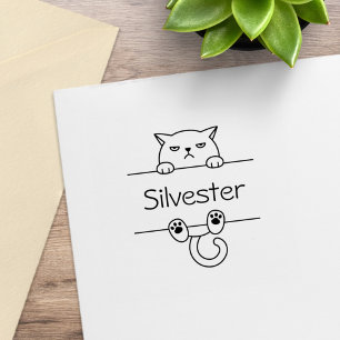 Angry Bad Tempered Cat Custom Name Rubber Stamp