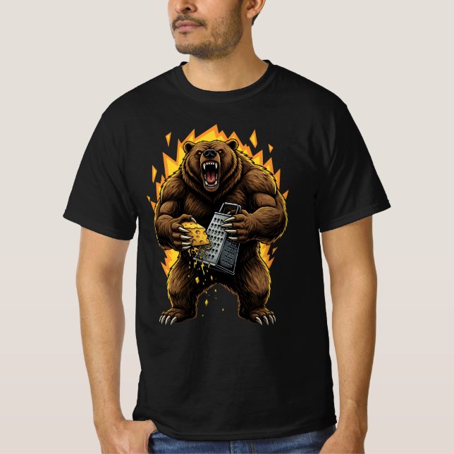 Angry Bear Grating Cheese Grater Hater T-Shirt (Front)