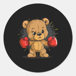Angry Bear With Boxing Gloves For Boys And Girls  Classic Round Sticker