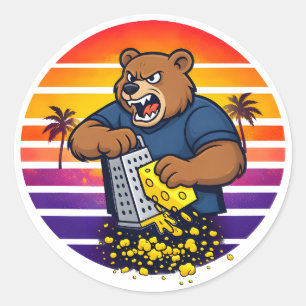 Angry Bear with Cheese Grater Hat and Sunglasses Classic Round Sticker