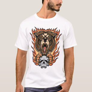Angry bear with skull tattoo illustration T-Shirt