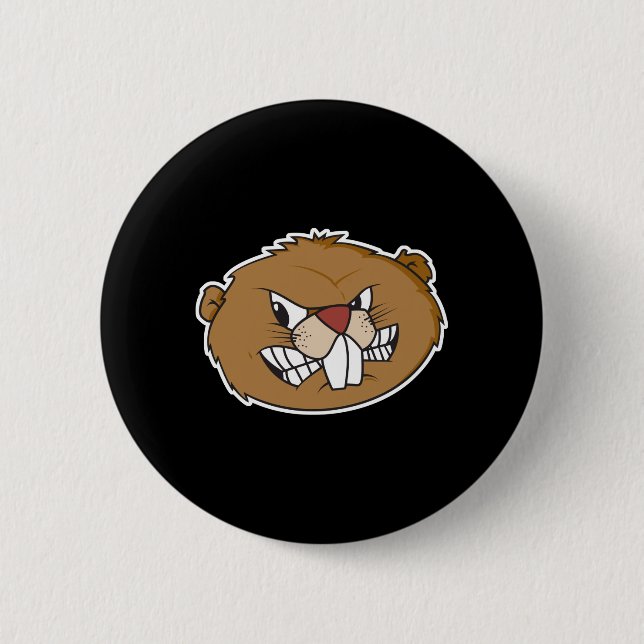 angry beaver face 6 cm round badge (Front)