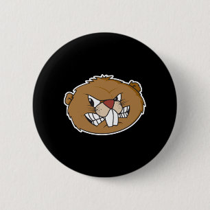 angry beaver face 6 cm round badge