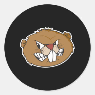angry beaver face classic round sticker