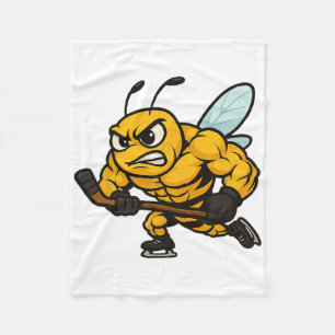 Angry Bee Ice Hockey Player Strong Insect Fleece Blanket