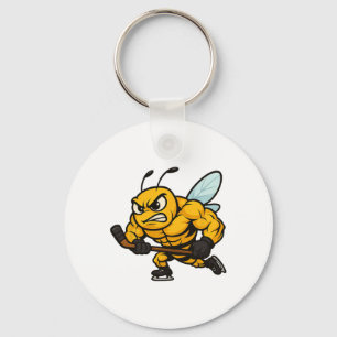 Angry Bee Ice Hockey Player Strong Insect Key Ring