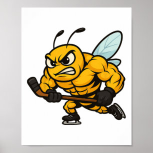Angry Bee Ice Hockey Player Strong Insect Poster