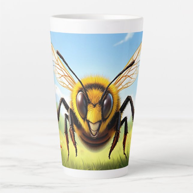 Angry Bee Illustration Over Hills Latte Mug (Front)