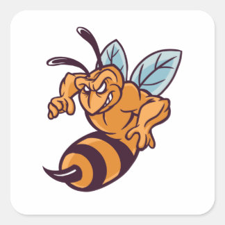 angry bee square sticker