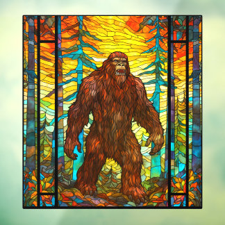 Angry Bigfoot At Sunset Faux Stained Glass
